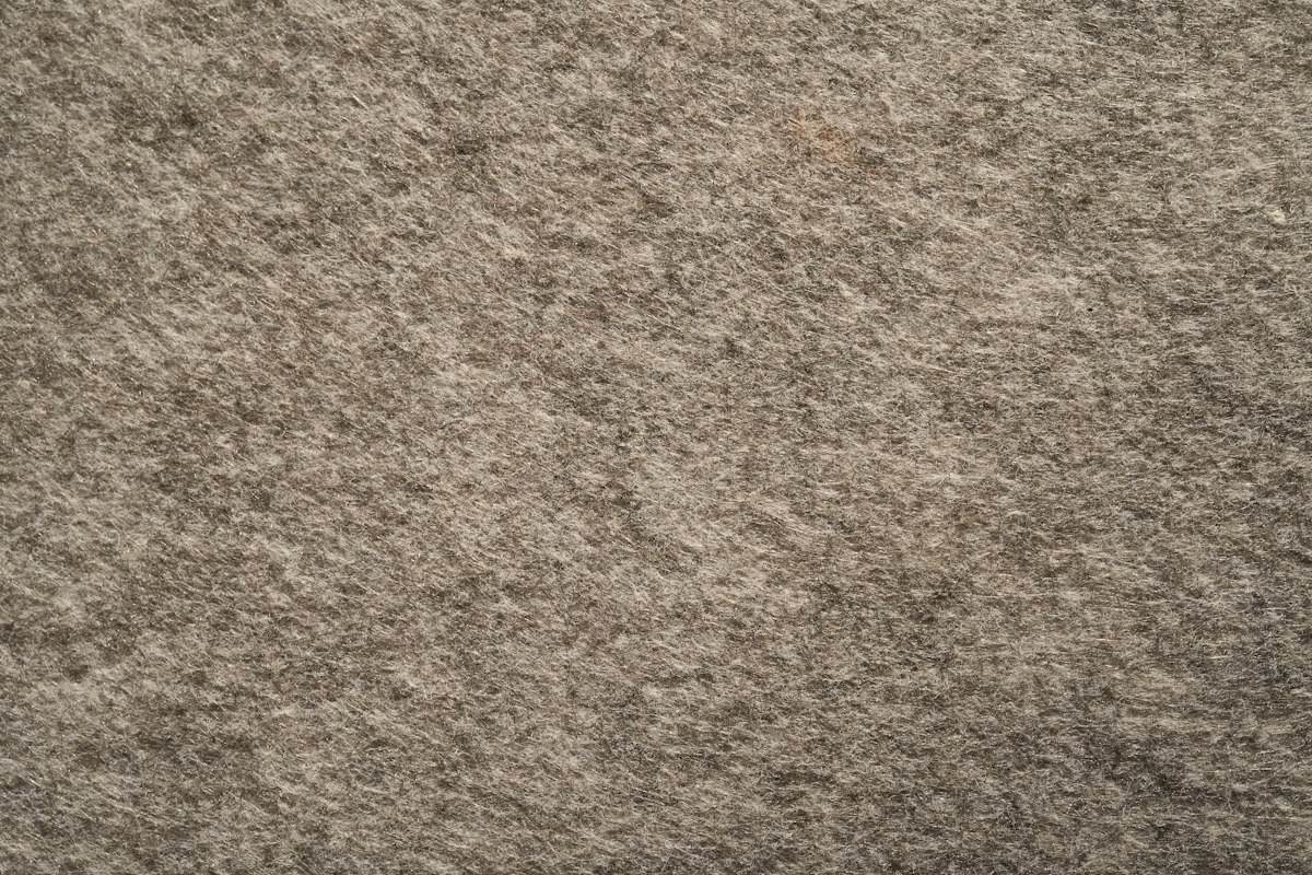 Close-up of tan cut pile carpet showing yarn density and tuft texture